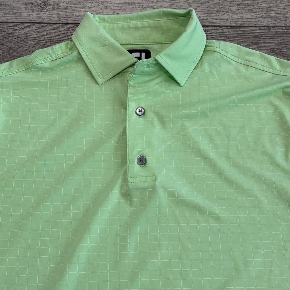 FootJoy Golf Polo Mens Medium Green Grid Pattern Performance Preppy Casual Sport